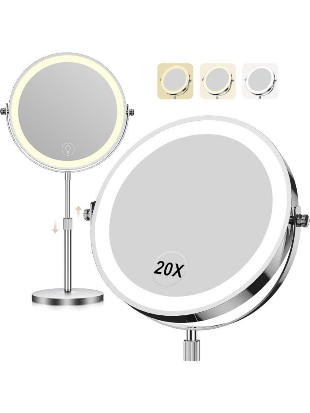Rechargeable LED Makeup Mirror 1X/20X Magnification, Vanity Lighted Mirror